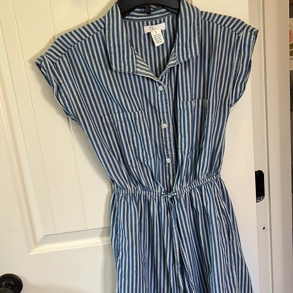 Boyfriend drawstring pinstriped front & side pocketed casual dress SMALL